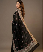 Premium Crush Tussar Saree with Floral Embroidery