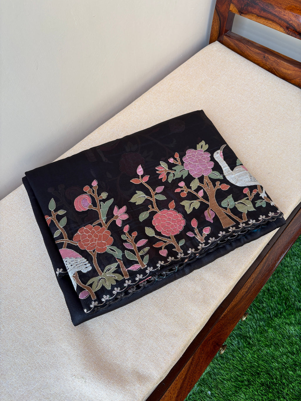 Tissue korean machine flemingo cut work (premium) with border work blouse