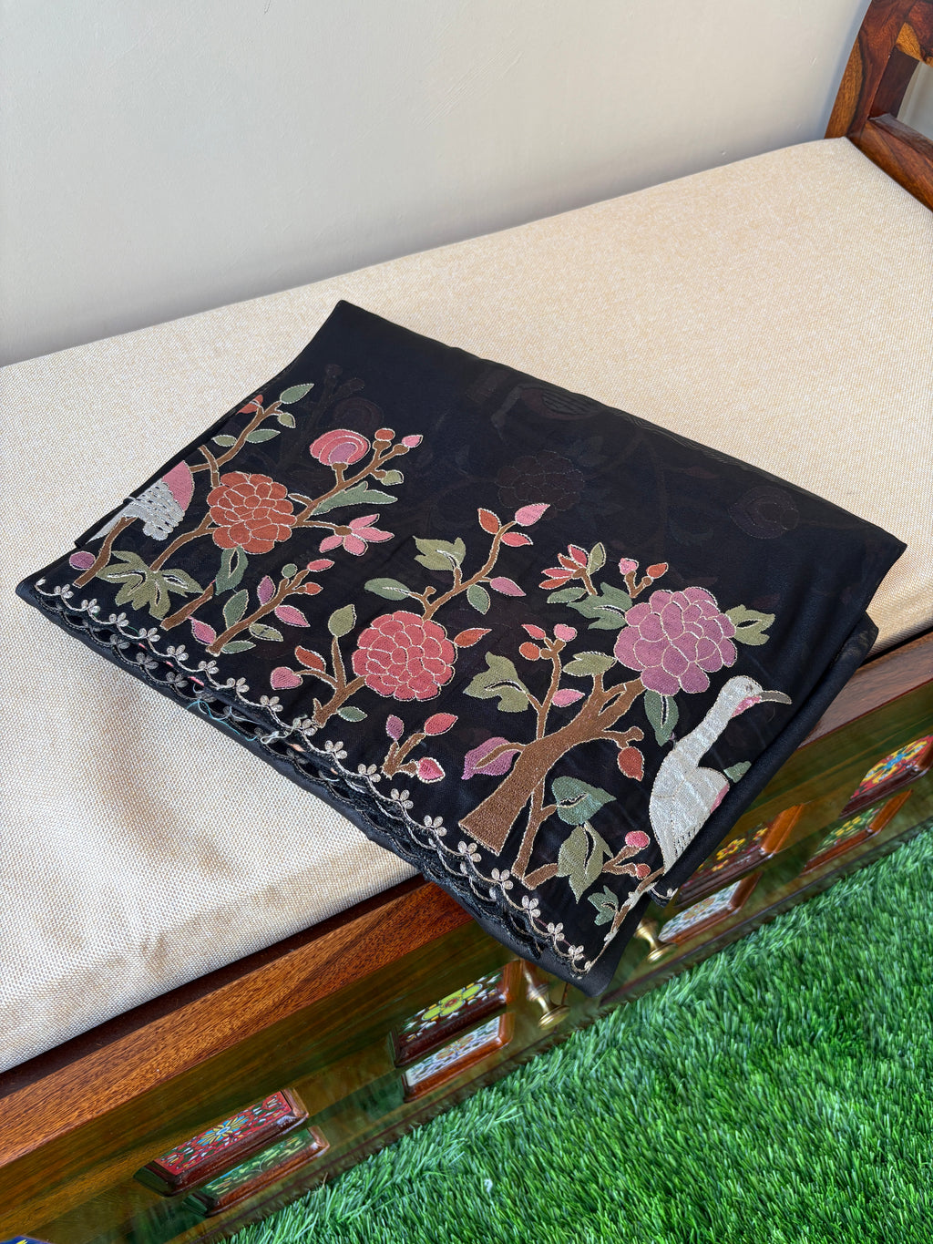 Tissue korean machine flemingo cut work (premium) with border work blouse