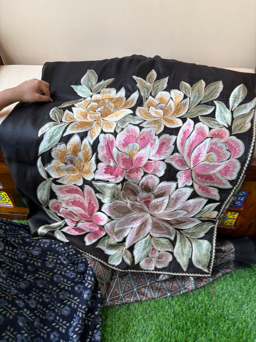 Tissue korean machine work (premium) with katha work blouse