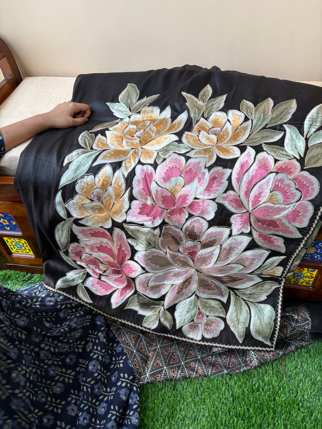 Tissue korean machine work (premium) with katha work blouse