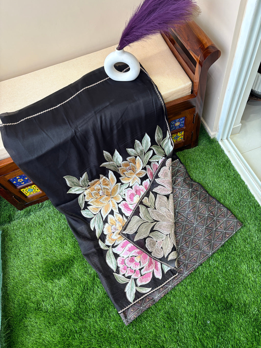 Tissue korean machine work (premium) with katha work blouse