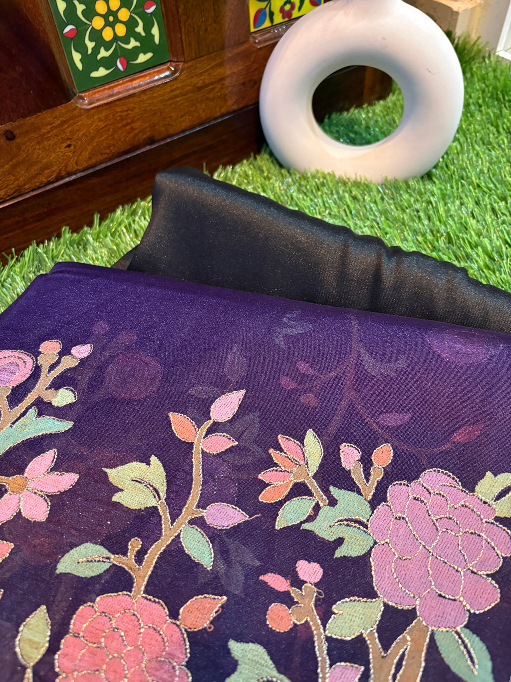 Tissue korean machine flemingo cut work (premium) with border work blouse