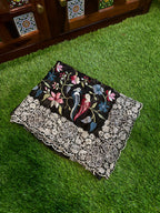 Emerald Tissue Frendy Saree with Floral & Parrot Design Border, Printed Pallu & Delicate Lace Border