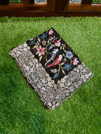 Emerald Tissue Frendy Saree with Floral & Parrot Design Border, Printed Pallu & Delicate Lace Border