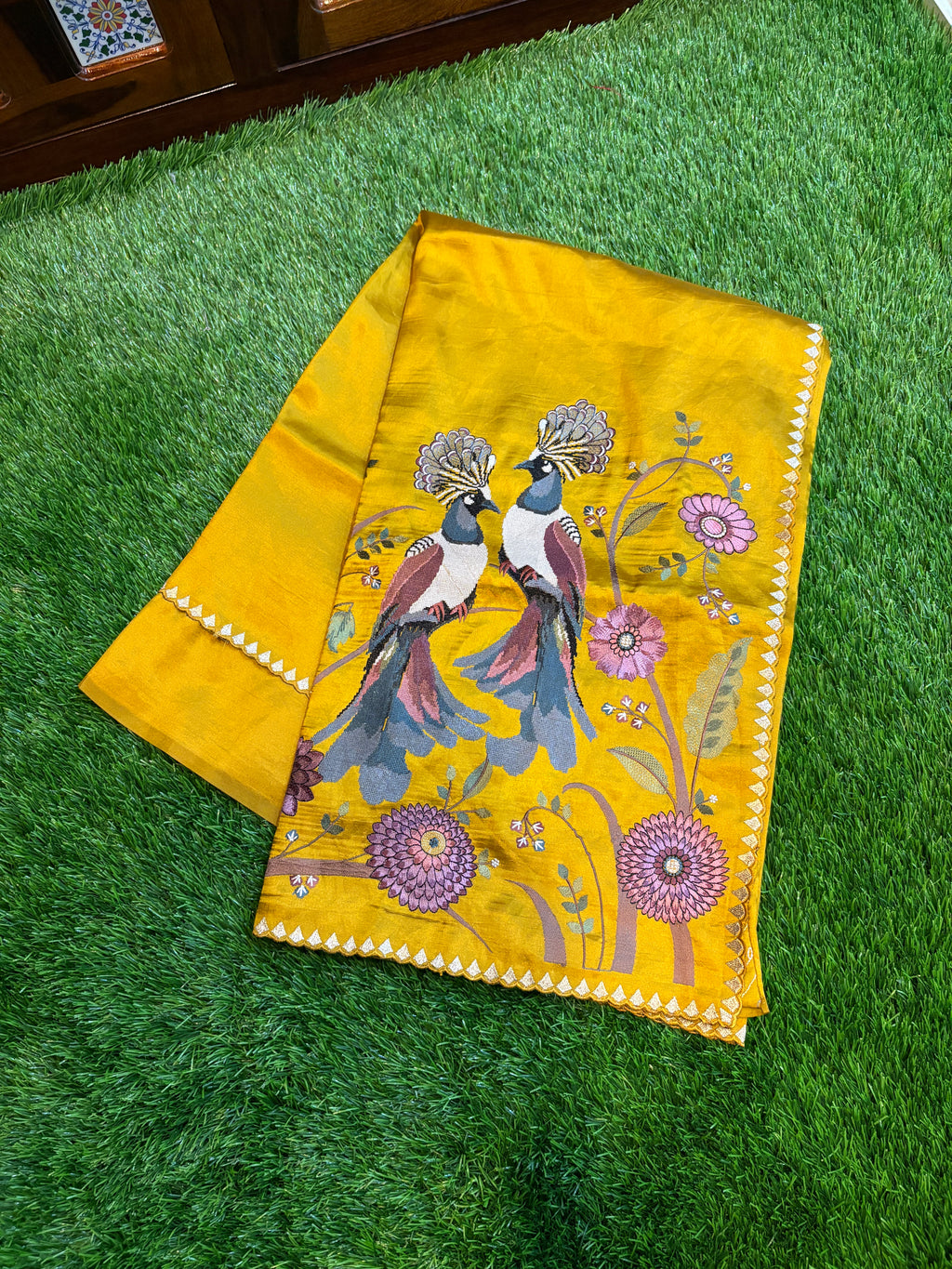 Pure Satin Saree with Statement Embroidered Pallu