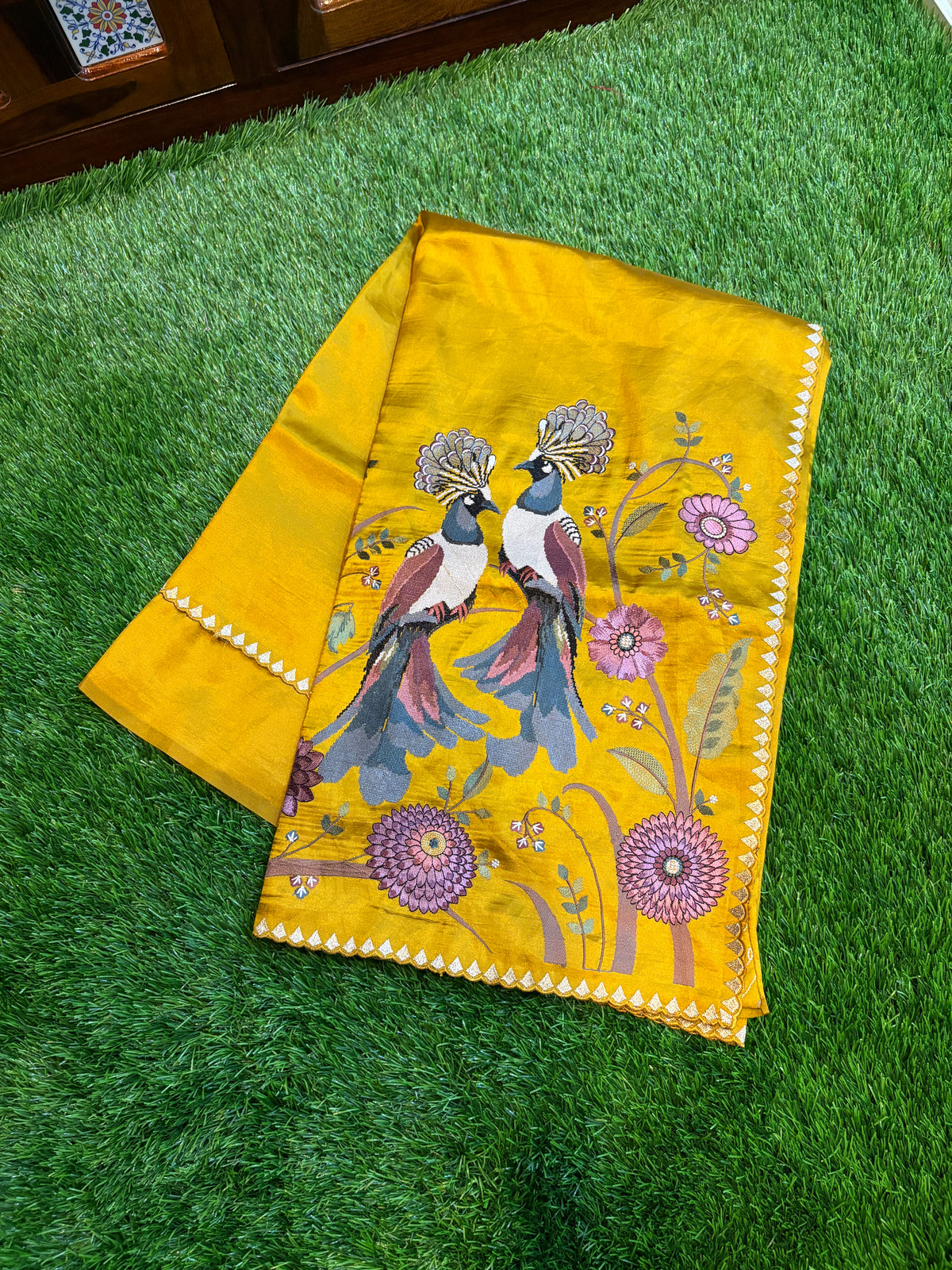 Pure Satin Saree with Statement Embroidered Pallu