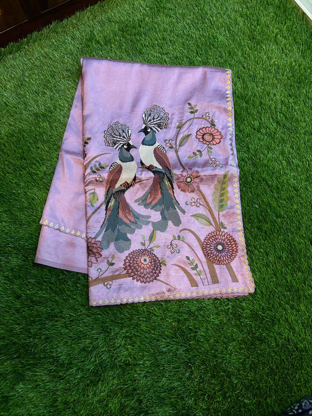 Pure Satin Saree with Statement Embroidered Pallu