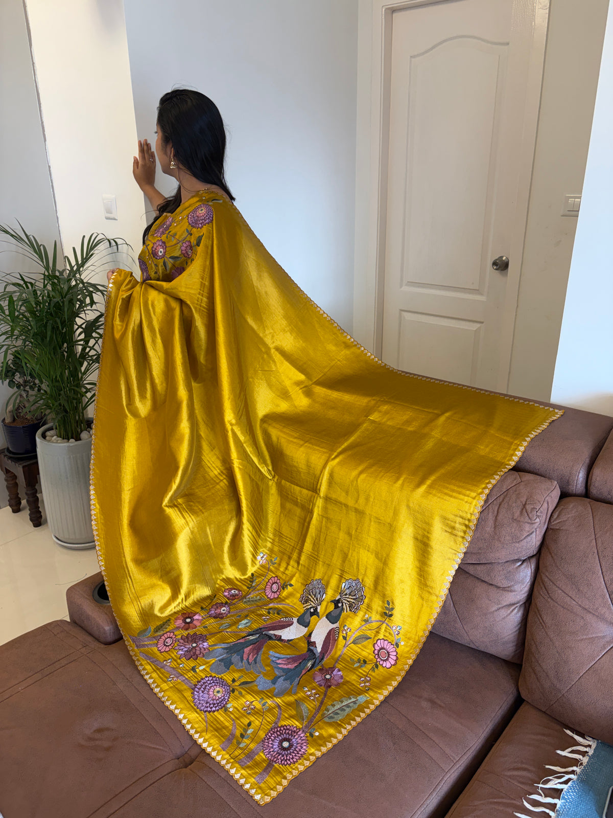 Pure Satin Saree with Statement Embroidered Pallu
