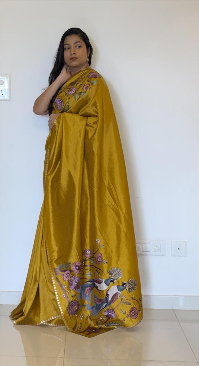 Pure Satin Saree with Statement Embroidered Pallu Hover Image