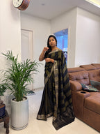 Soft silk with contrast butti work blouse+D6