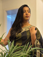 Soft silk with contrast butti work blouse+D6