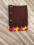 Mul Cotton Saree with Mirror Butti Border & Tassels