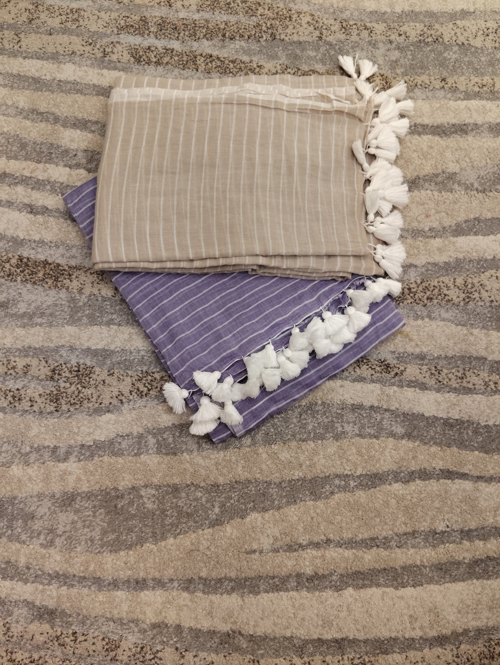 Mul Cotton Striped Saree with Tassels