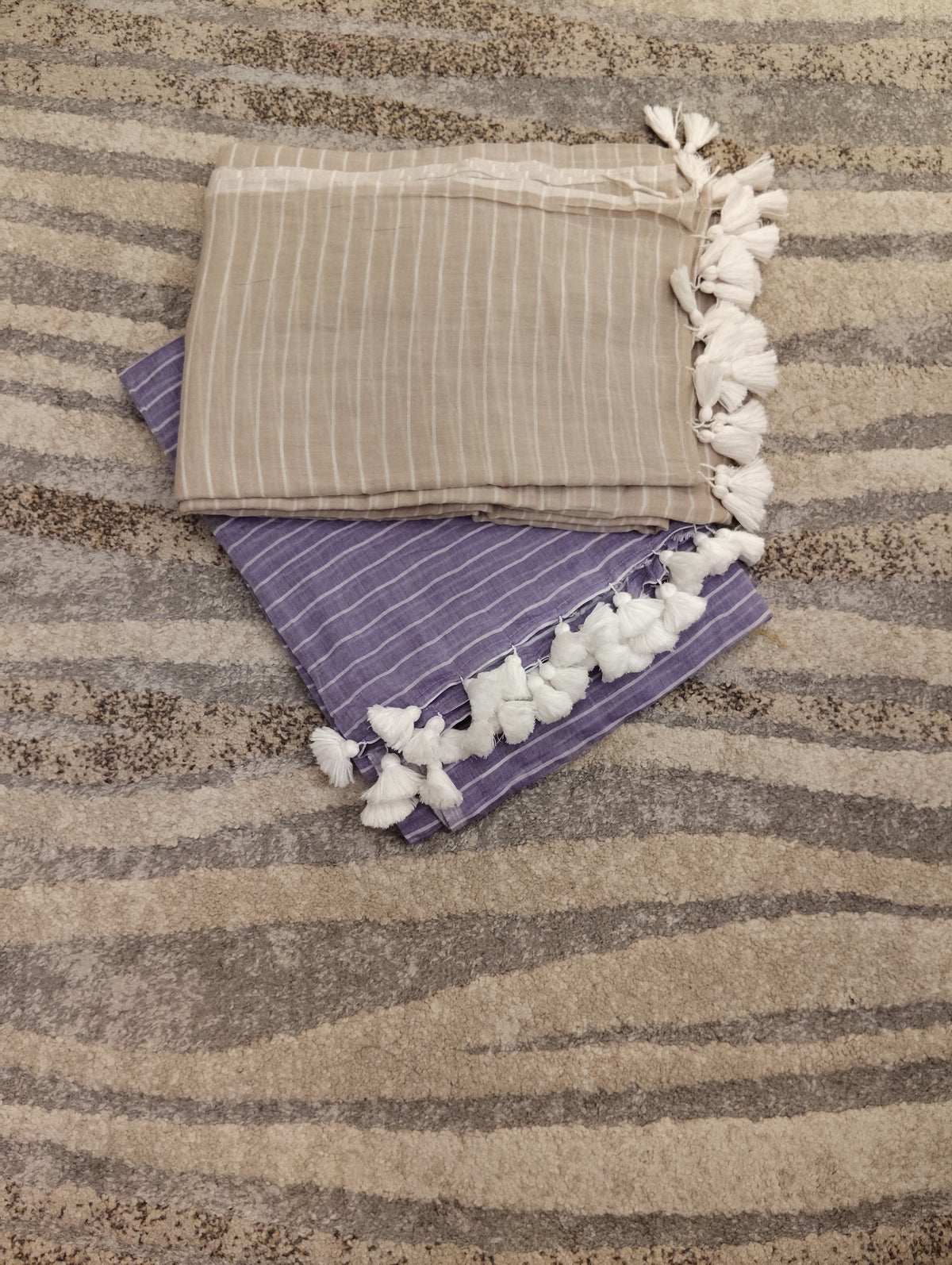 Mul Cotton Striped Saree with Tassels