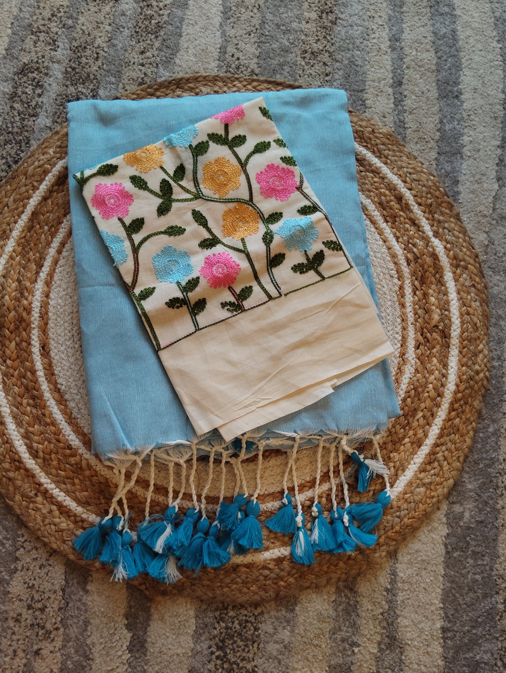 Premium Khadi Cotton Saree with Designer Embroidered Blouse