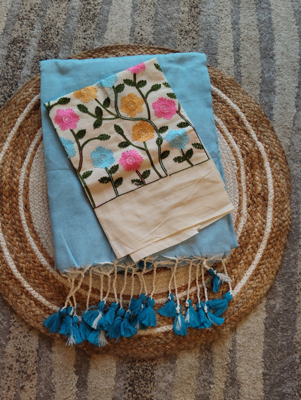 Premium Khadi Cotton Saree with Designer Embroidered Blouse