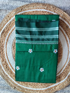 Silk Cotton Prajakta Print Narayan Peth Border Saree with Contrast Pallu & Blouse Piece