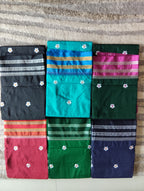 Silk Cotton Prajakta Print Narayan Peth Border Saree with Contrast Pallu & Blouse Piece