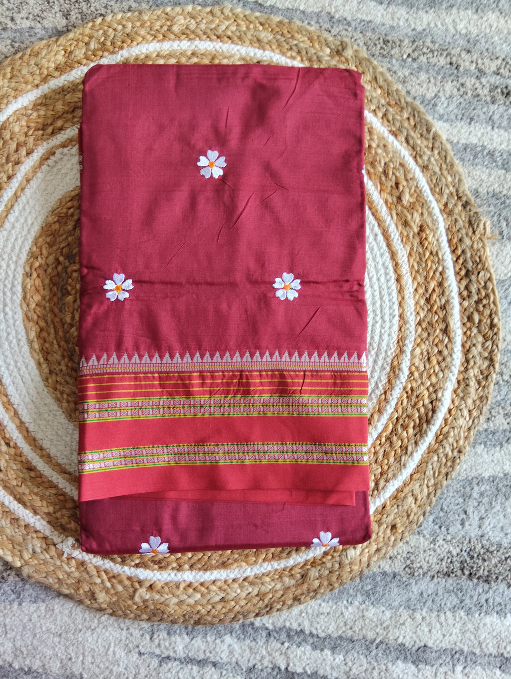 Silk Cotton Prajakta Print Narayan Peth Border Saree with Contrast Pallu & Blouse Piece
