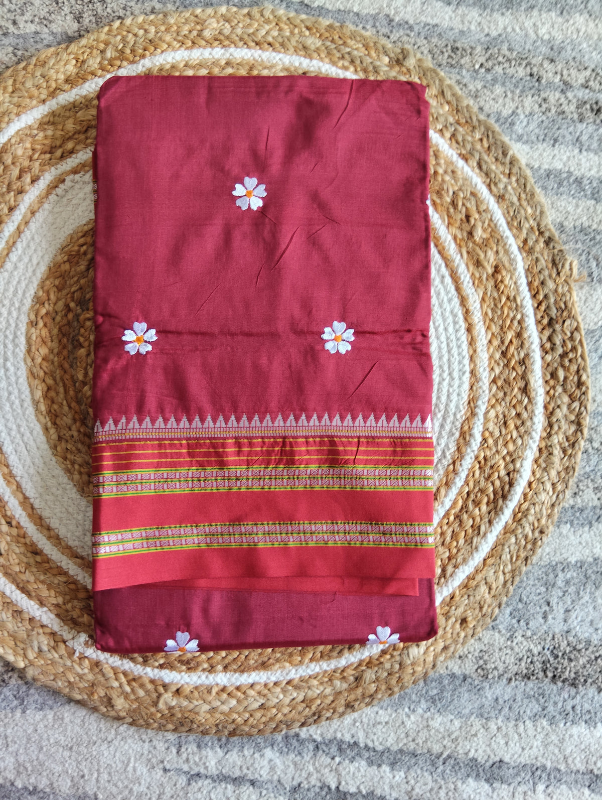 Silk Cotton Prajakta Print Narayan Peth Border Saree with Contrast Pallu & Blouse Piece