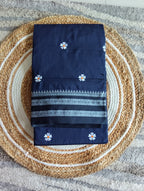 Silk Cotton Prajakta Print Narayan Peth Border Saree with Contrast Pallu & Blouse Piece
