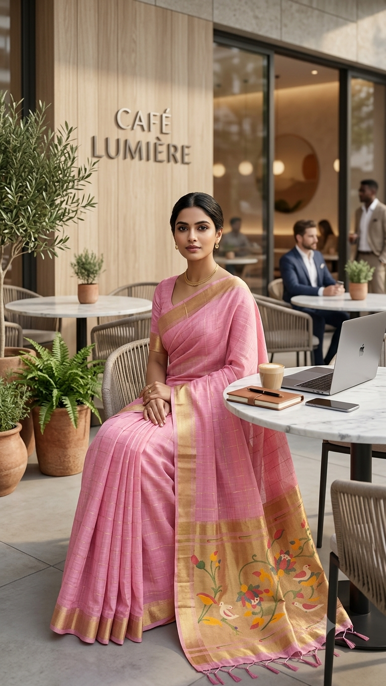 Jamdani Cotton Saree with Paithani Pallu