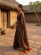 Mul Cotton Saree with Mirror Butti Border & Tassels