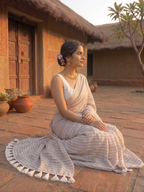 Mul Cotton Striped Saree with Tassels