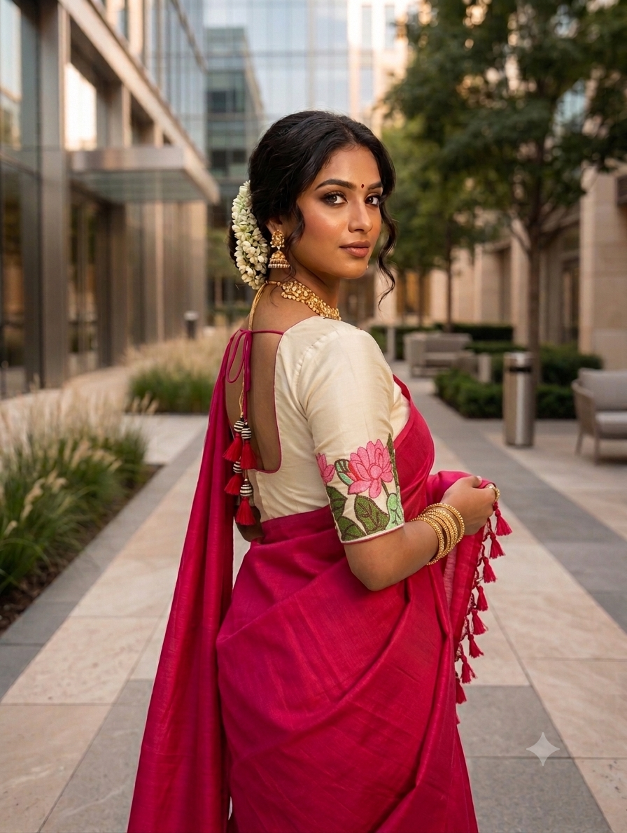 Premium Khadi Cotton Saree with Designer Embroidered Blouse