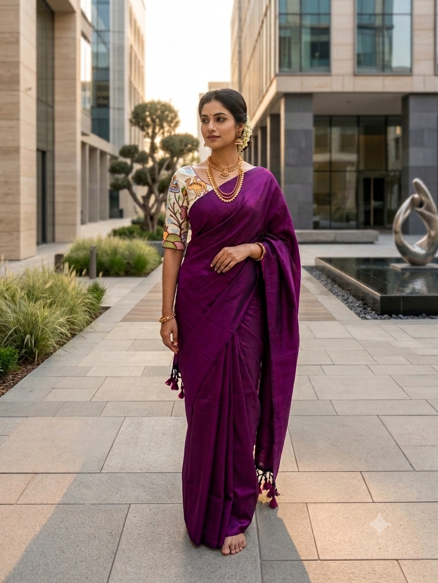 Premium Khadi Cotton Saree with Designer Embroidered Blouse