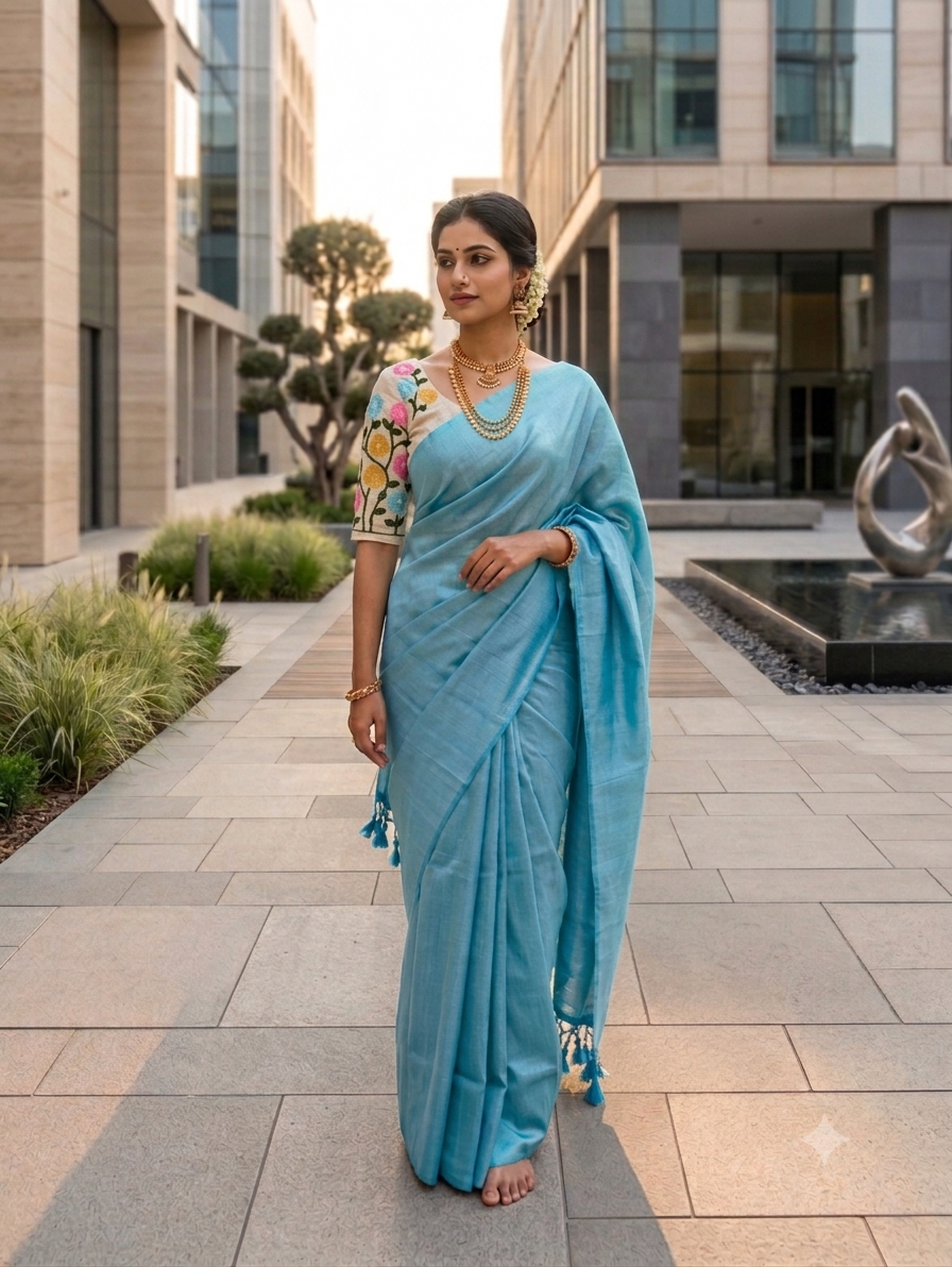 Premium Khadi Cotton Saree with Designer Embroidered Blouse
