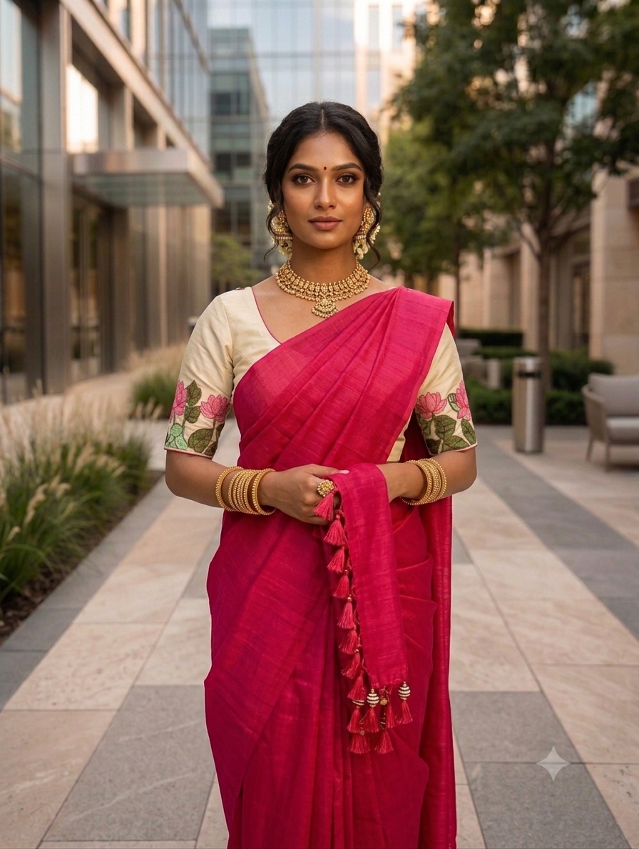 Premium Khadi Cotton Saree with Designer Embroidered Blouse