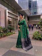Silk Cotton Prajakta Print Narayan Peth Border Saree with Contrast Pallu & Blouse Piece