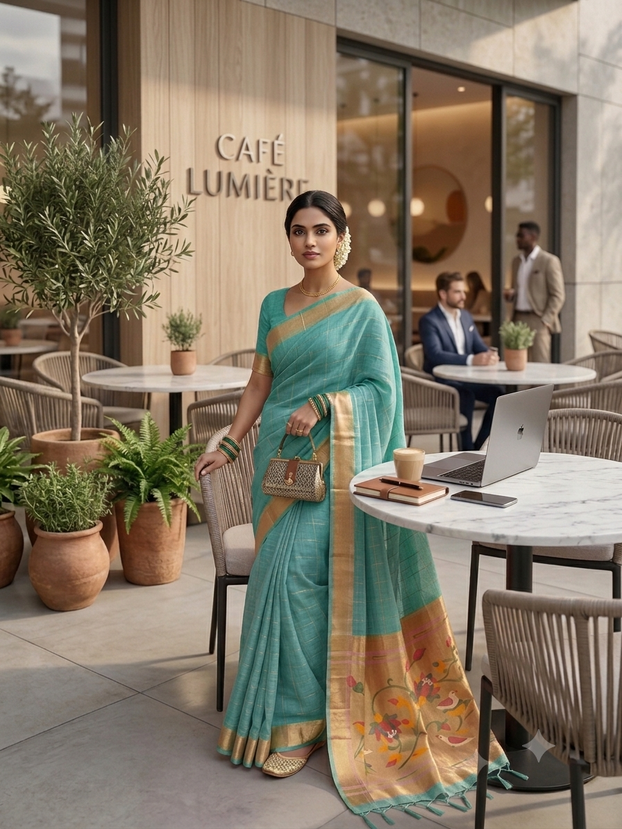 Jamdani Cotton Saree with Paithani Pallu