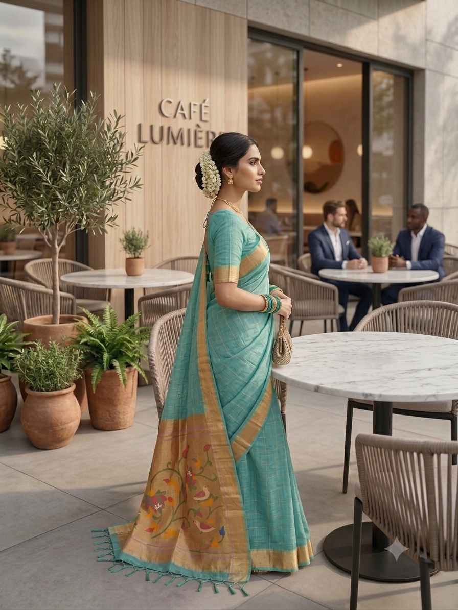 Jamdani Cotton Saree with Paithani Pallu
