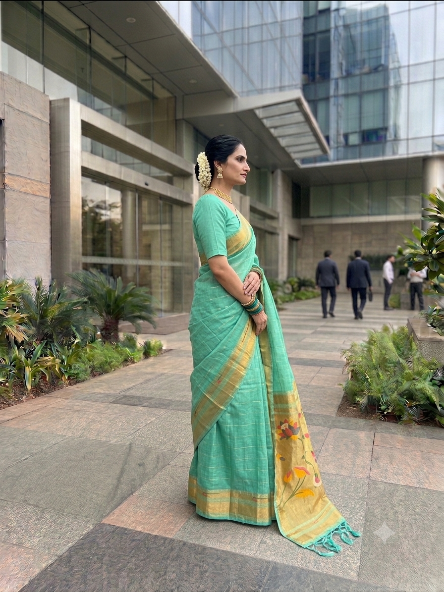 Jamdani Cotton Saree with Paithani Pallu