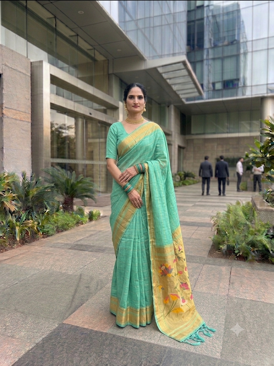 Jamdani Cotton Saree with Paithani Pallu