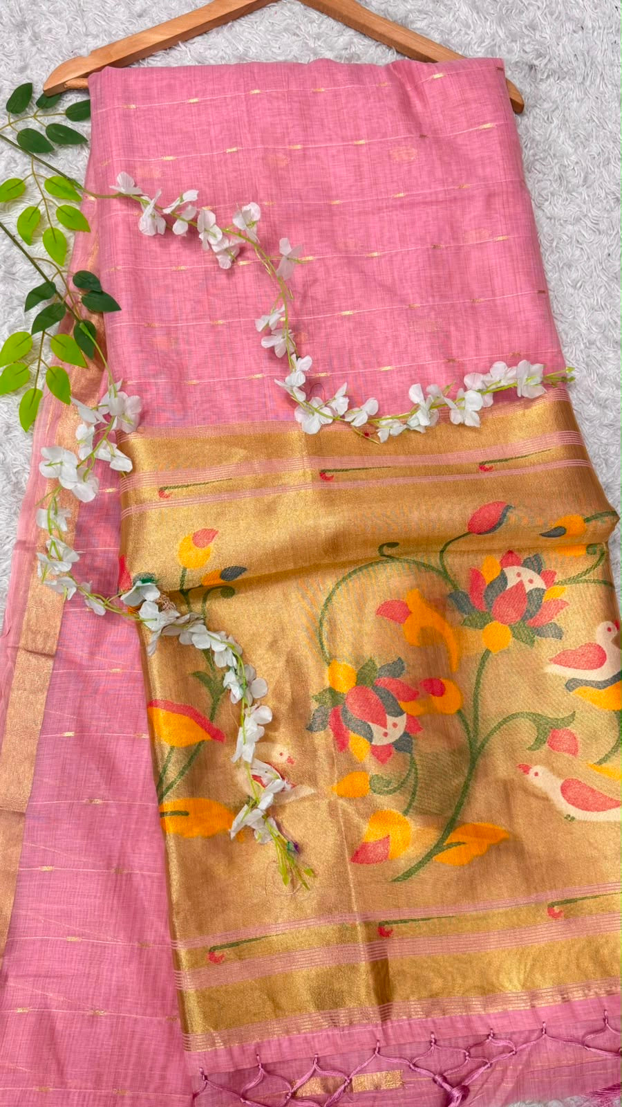 Jamdani Cotton Saree with Paithani Pallu